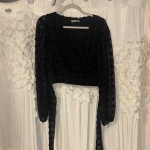 Paper Crane Black Sheer Polka Dot Blouse